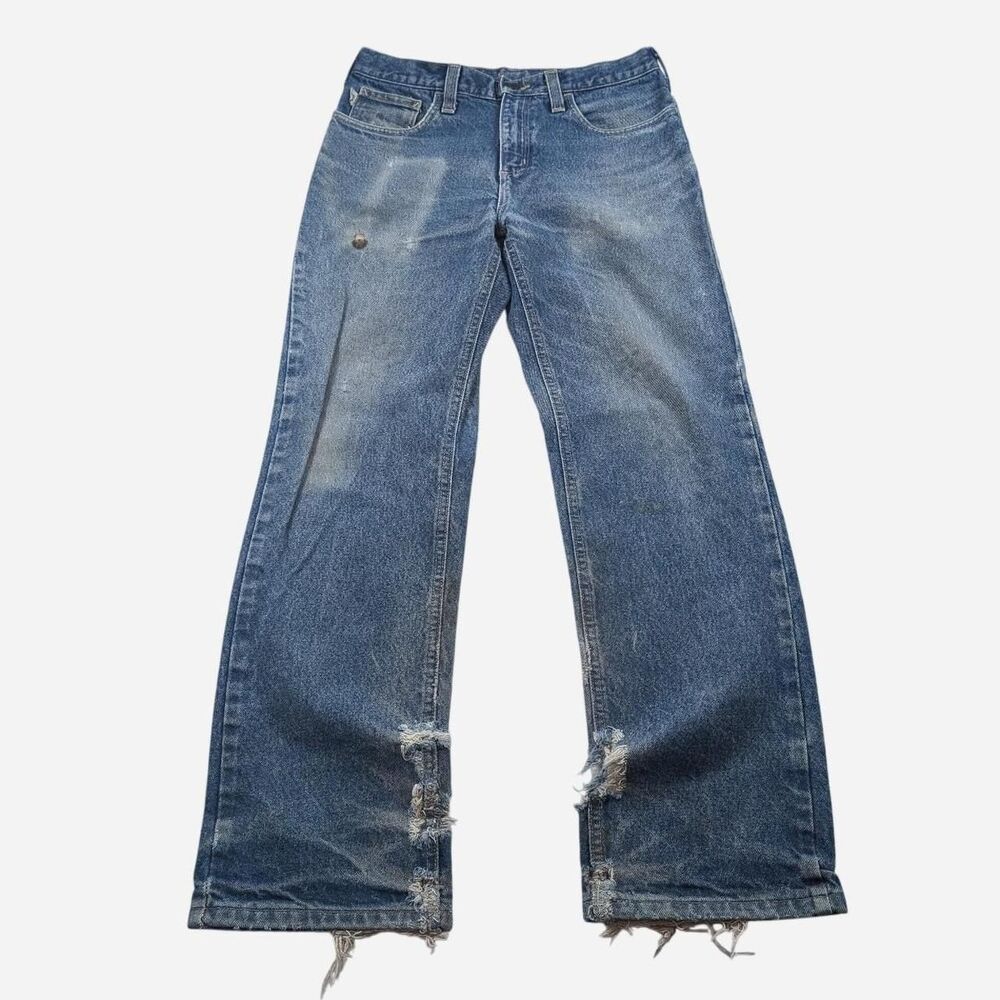 Carhartt Fire Resistant Heavyweight Faded Heel Bite Blue Denim Jeans 32*31